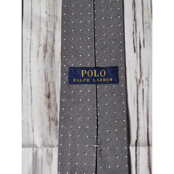 Polo Ralph Lauren 100% Silk Necktie Silver With White Polka Dots Made In Italy - Picture 6 of 8